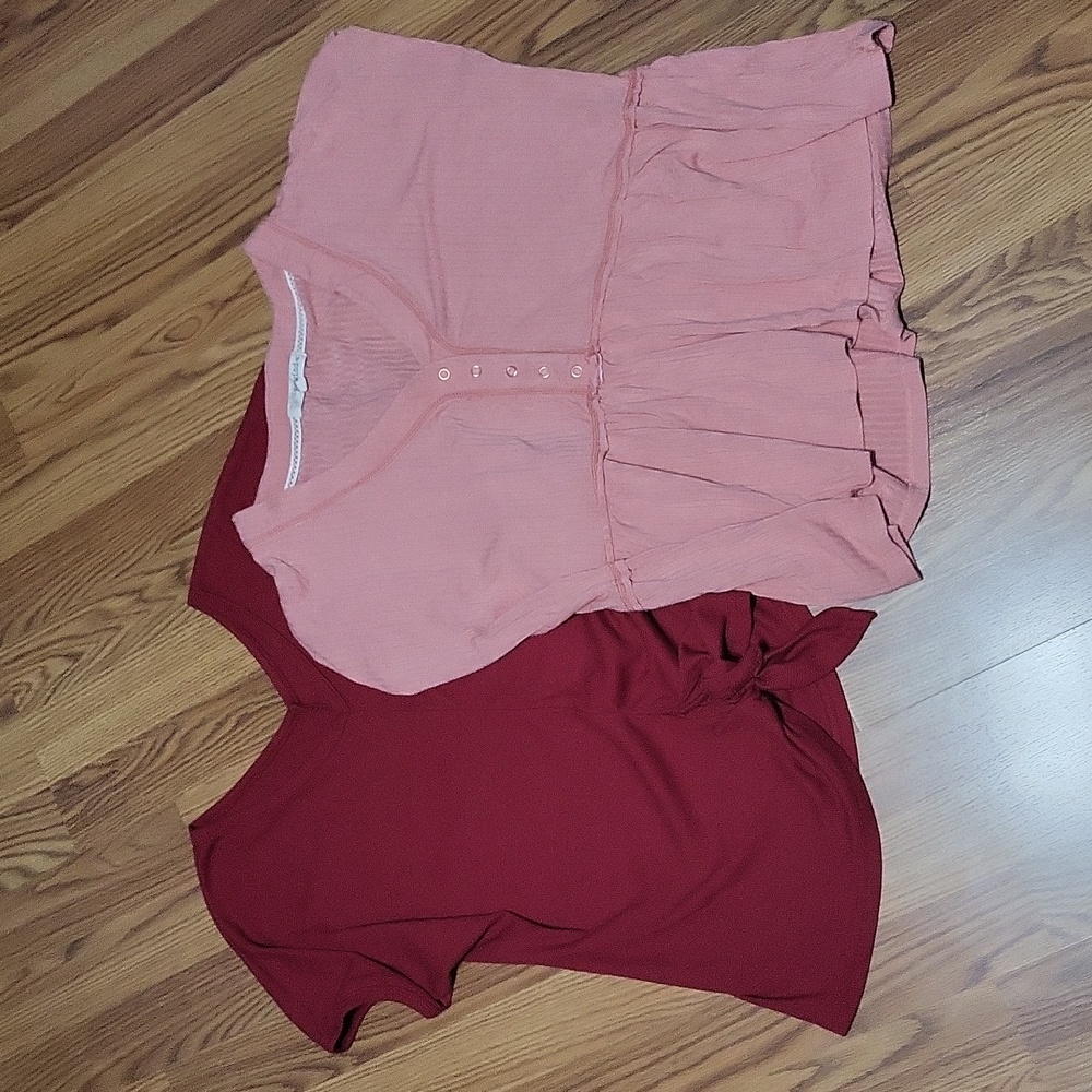 2 womens L NWOT blouse shirts tops lot Rewind red front tie peach fit and flare